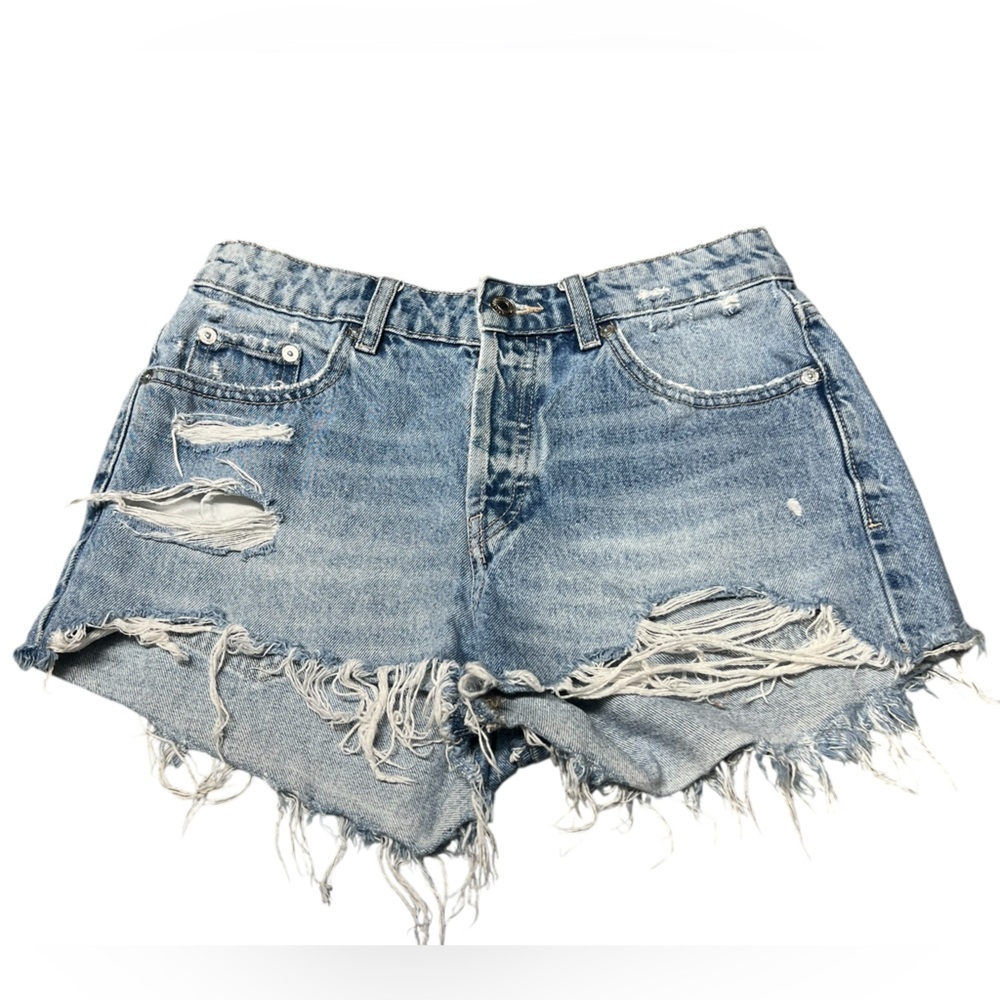 Zara distressed denim button fly cut off shorts